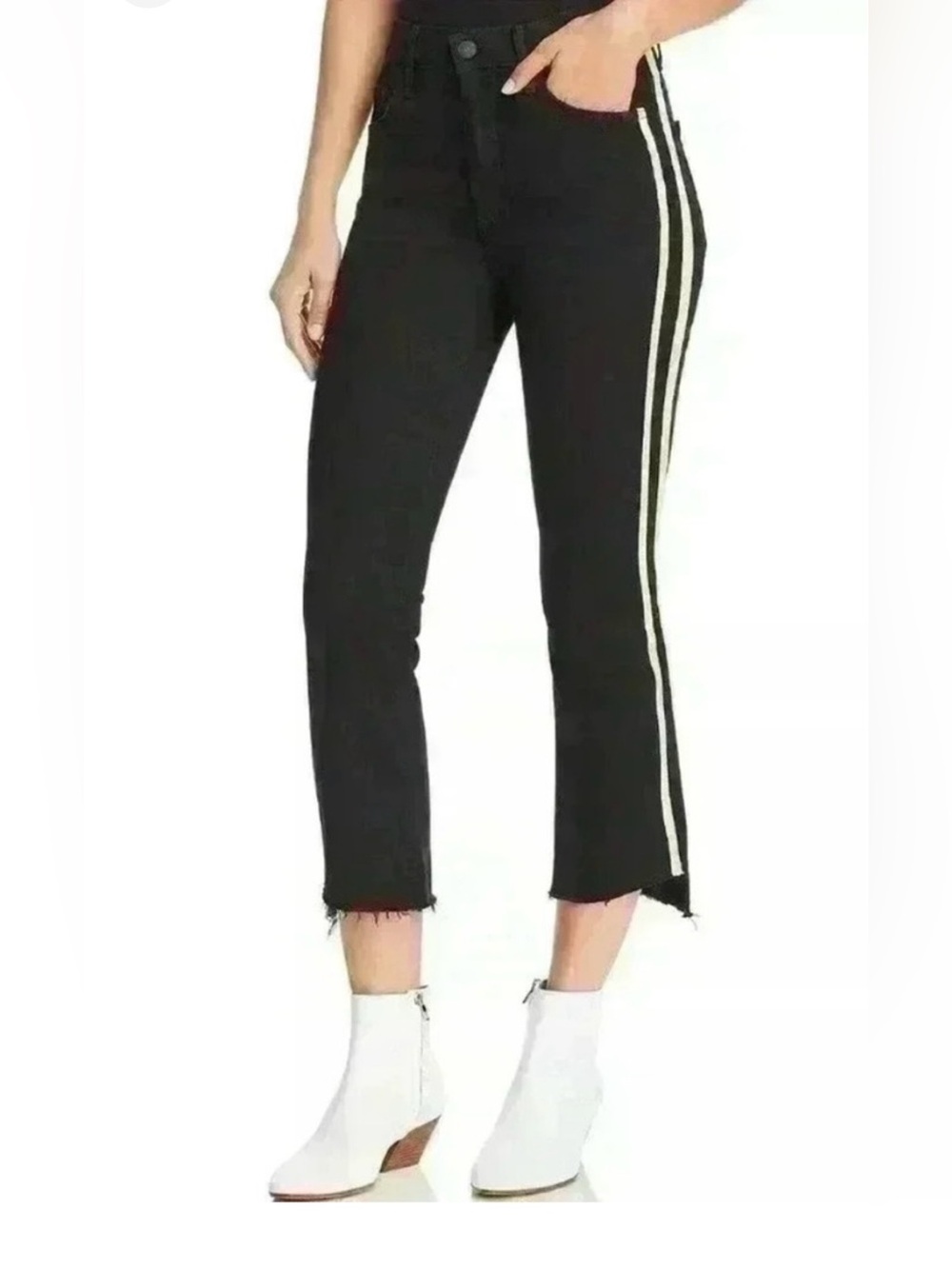 MOTHER The Guilty Racer Jeans Black High Rise Cropped Straight Leg Sz 26 grunge
